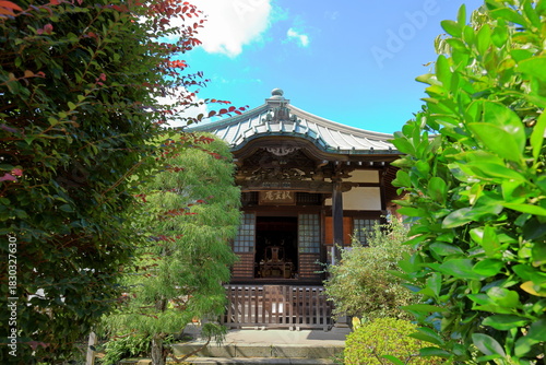 Hasedera, a Buddhist temple and gardens with a huge wooden statue of the god Kannon in Kamakura, Kanagawa, Japan