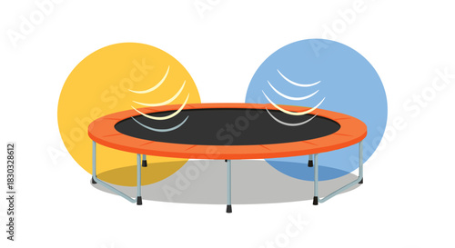 Orange Trampoline with Yellow and Blue Background Circles.