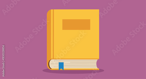 Yellow Book with Blue Bookmark on Purple Background.