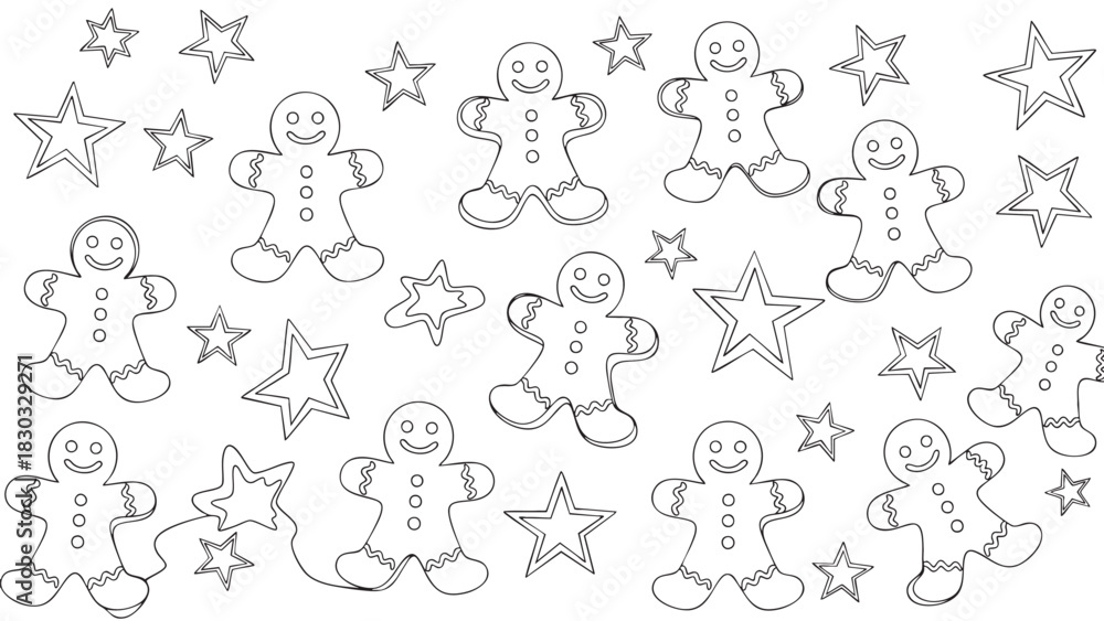 Obraz premium Gingerbread Man Outline with Three Buttons for Coloring Page Fun Holiday Activities