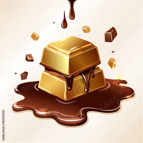 Illustration of chocolate melting around gold bars