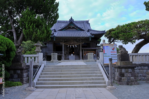 Morito Daimyojin Shrine Coastal shrine famed for sunset views of Mount Fuji and a torii gate built on a rocky outcrop at sea in Hayama, Kanagawa, Japan