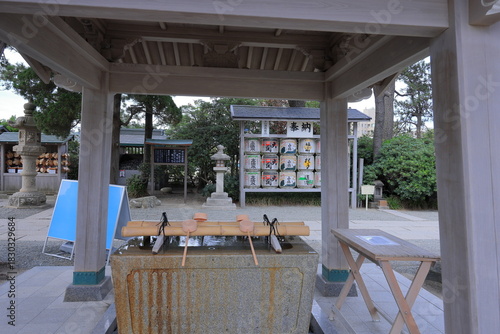 Morito Daimyojin Shrine Coastal shrine famed for sunset views of Mount Fuji and a torii gate built on a rocky outcrop at sea in Hayama, Kanagawa, Japan