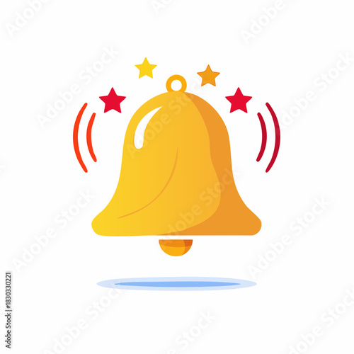 Golden notification bell with stars and sound waves, symbolizing alerts, announcements, and important messages for various digital platforms and communication systems