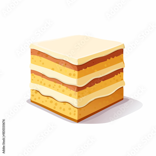 Vector illustration of a delicious multilayered sponge cake with cream frosting, an isolated dessert icon for a bakery