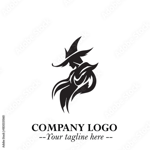 Mystical Black Witch Logo Symbol on White Background for Modern Magical Branding Design Effects