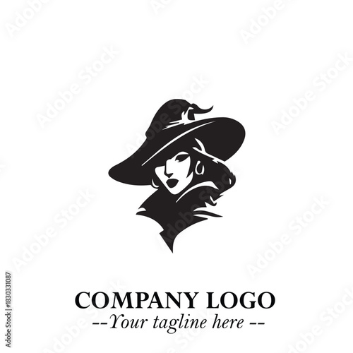 Mystical Black Witch Logo Symbol on White Background for Modern Magical Branding Design Effects