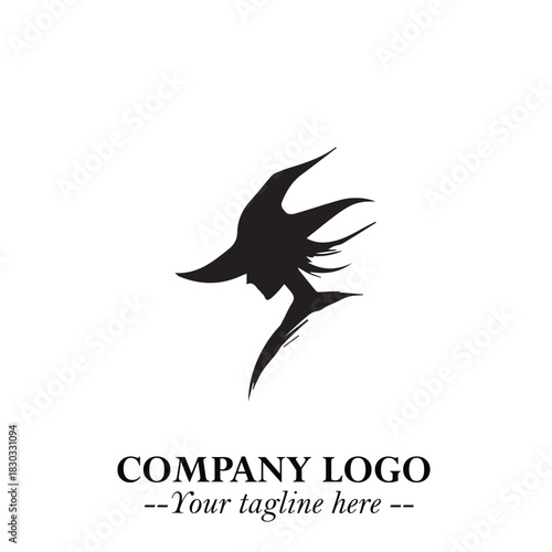 Mystical Black Witch Logo Symbol on White Background for Modern Magical Branding Design Effects