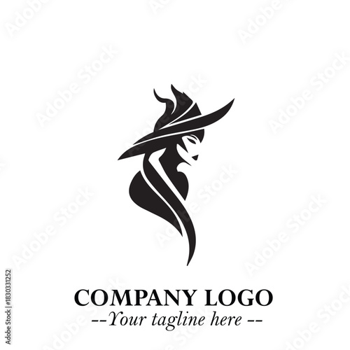 Mystical Black Witch Logo Symbol on White Background for Modern Magical Branding Design Effects