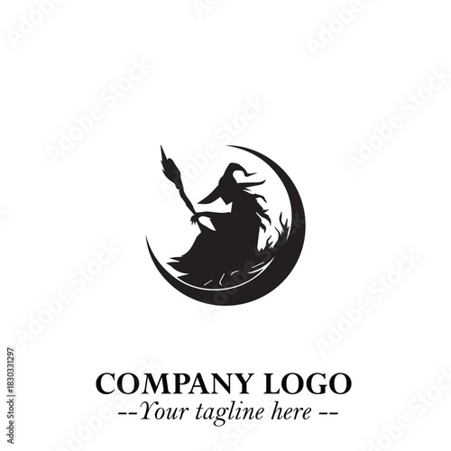 Mystical Black Witch Logo Symbol on White Background for Modern Magical Branding Design Effects