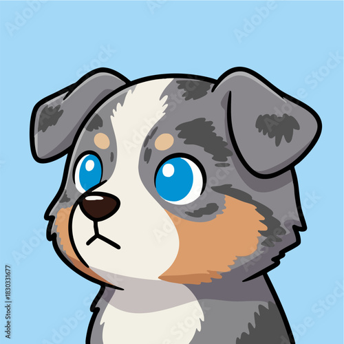 Cute Blue Merle Puppy Dog Head Cartoon Illustration