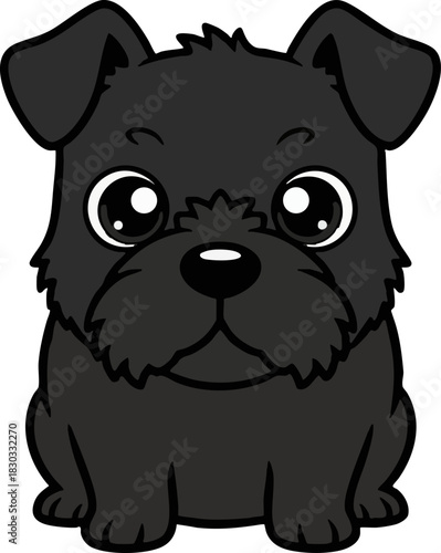 Adorable cartoon black dog sitting vector graphic illustration