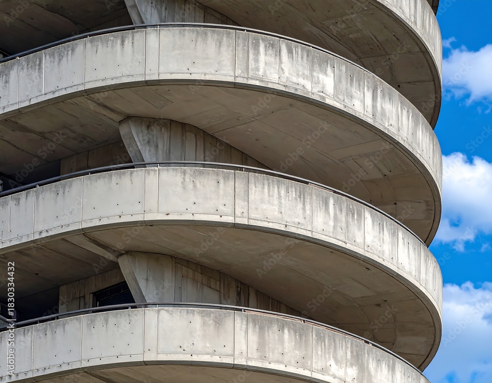 Fototapeta premium Close-up of a spiral concrete structure against a blue sky