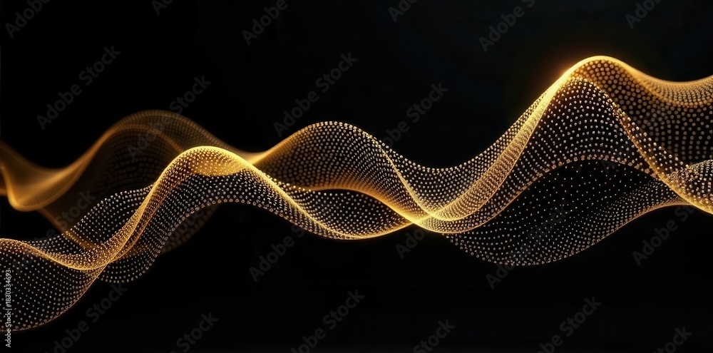Fototapeta premium Abstract gold wave pattern on black background, seamless, premium