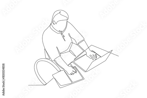 People with disabilities in business concept one-line drawing