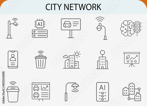 smart city network internet line icons vector concept set