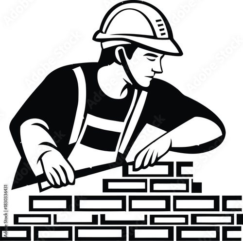 Professional Bricklayer Builder Vector Icon: Construction Worker, Hard Hat, and Masonry Job Graphic