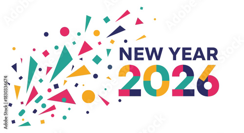 Welcome 2026 with a bang! A vibrant geometric design bursting with festive energy. Ideal for holiday greetings, party invites, or adding a modern touch to your celebrations.