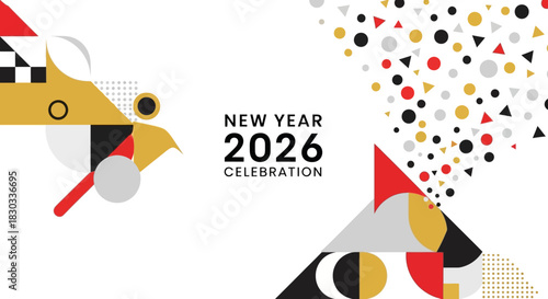 Celebrate New Year 2026 with this modern geometric design. Perfect for adding a touch of forward-thinking optimism to your holiday season promotions and celebrations.