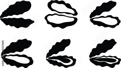Set of Minimalist black oyster shell seafood silhouette vector icon