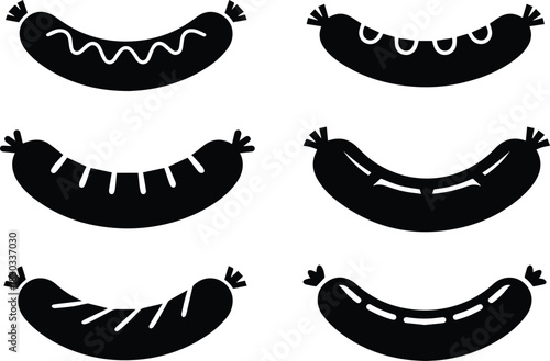 Set of Minimalist black sausage meat barbecue silhouette vector icon