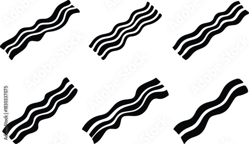 Set of Minimalist black wavy bacon strip meat silhouette vector icon