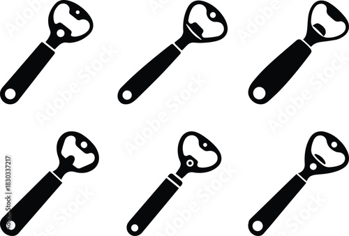 Set of Minimalist black manual can opener kitchen utensil silhouette vector icon