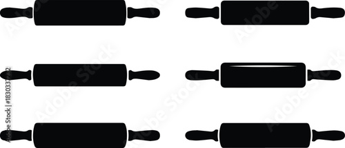 Set of Minimalist black rolling pin kitchen utensil silhouette vector icon