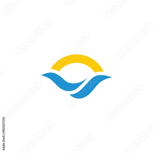 simple ocean blue sunrise simple geometric emblem logo vector