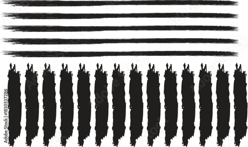  Grunge brush strokes collection horizontal and vertical black lines