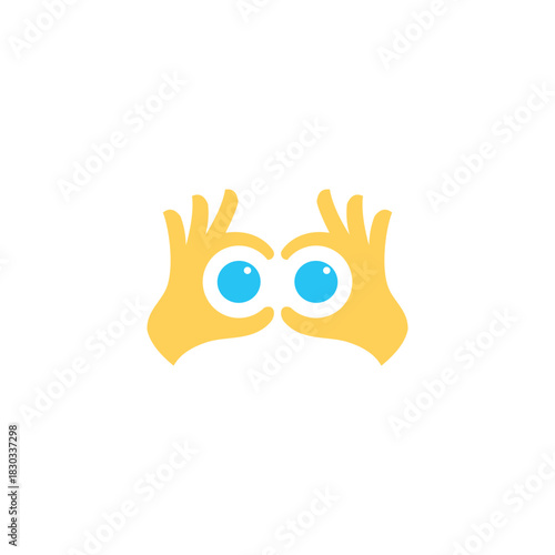 binocular eye look symbol fun gesture with hand symbol logo vector