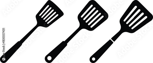 Set of Minimalist black spatula kitchen utensil silhouette vector icon