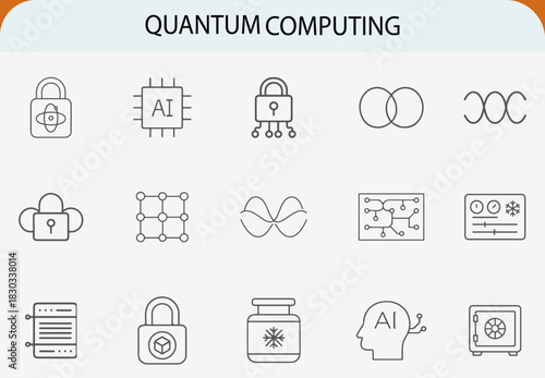 quantum computing security line icon set, ai data protection vector