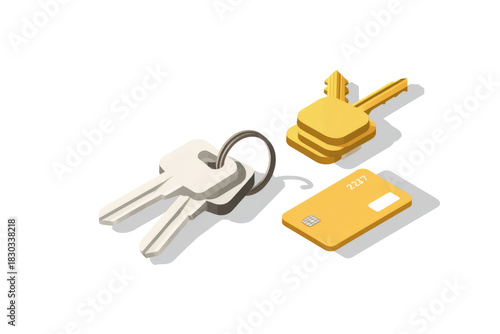 Metal keys securing access to home and business success concept