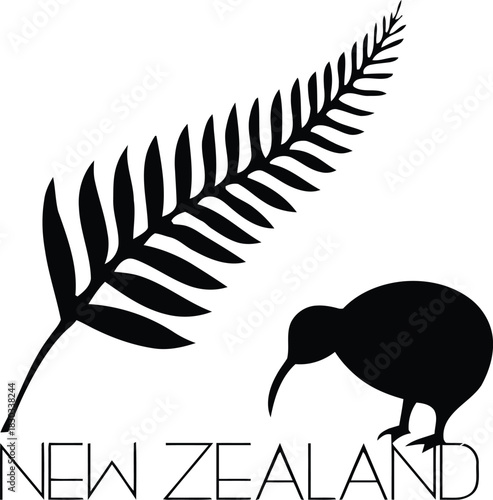 Silver Fern and Kiwi Bird Vector Set: Iconic Symbols for Nation, Nature, and Travel Graphics