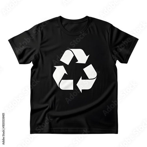 Black t shirt with recycle symbol isolated on transparent background