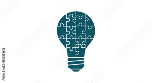 Illustration of a lightbulb made of puzzle pieces on a white background.