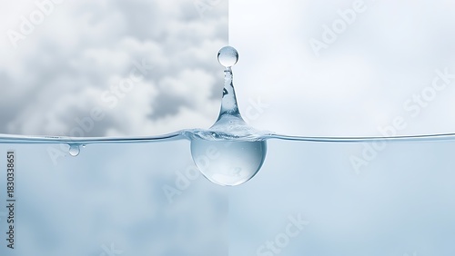 truculent. Water droplet transforming from cloudy to clear, macro detail on plain background. STEM education sheets, lab safety posters, designed for biotech research communications.