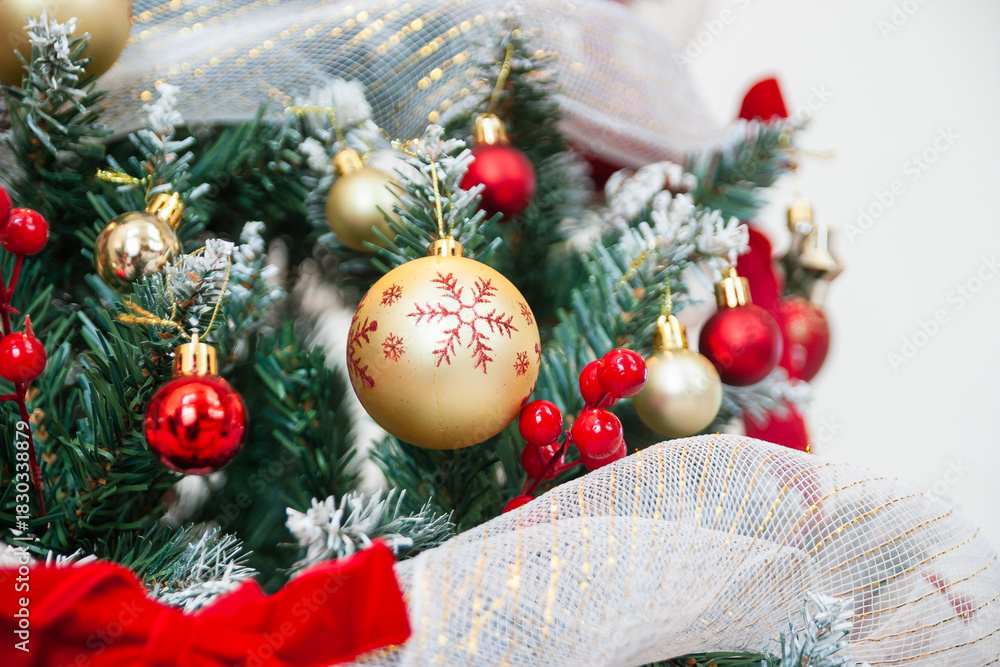 Obraz premium Festive ornament display home interior christmas decoration cozy environment close-up holiday spirit