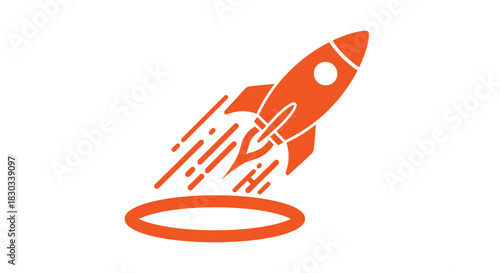 Illustration of an orange rocket ship launching from a ring, symbolizing startup or growth.