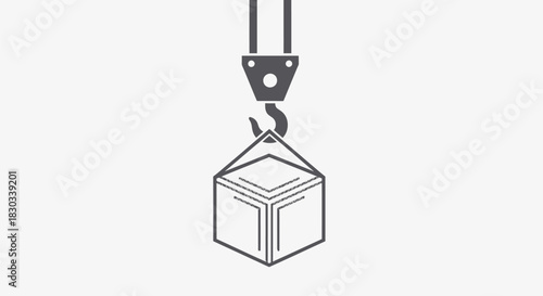Illustration of a crane lifting a box, symbolizing industry and construction.