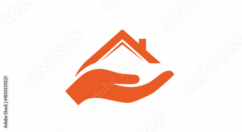 Orange logo of a hand holding a house, representing real estate or home care.