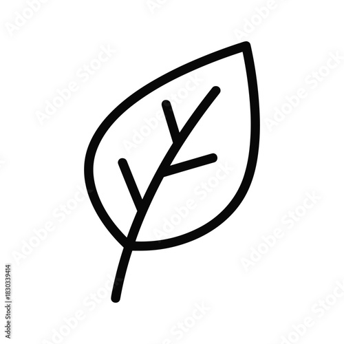 Simple line art leaf icon representing nature, ecology, growth.