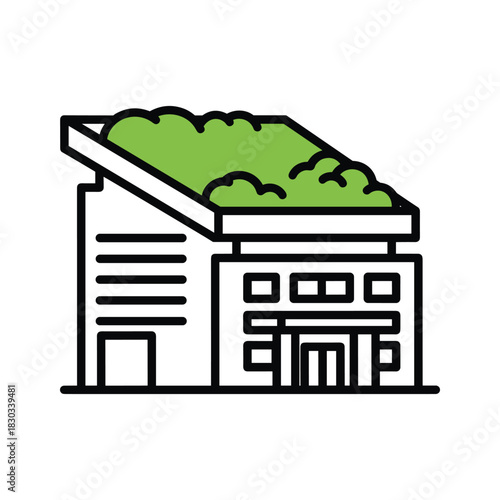 Sustainable architecture building with green roof outline icon