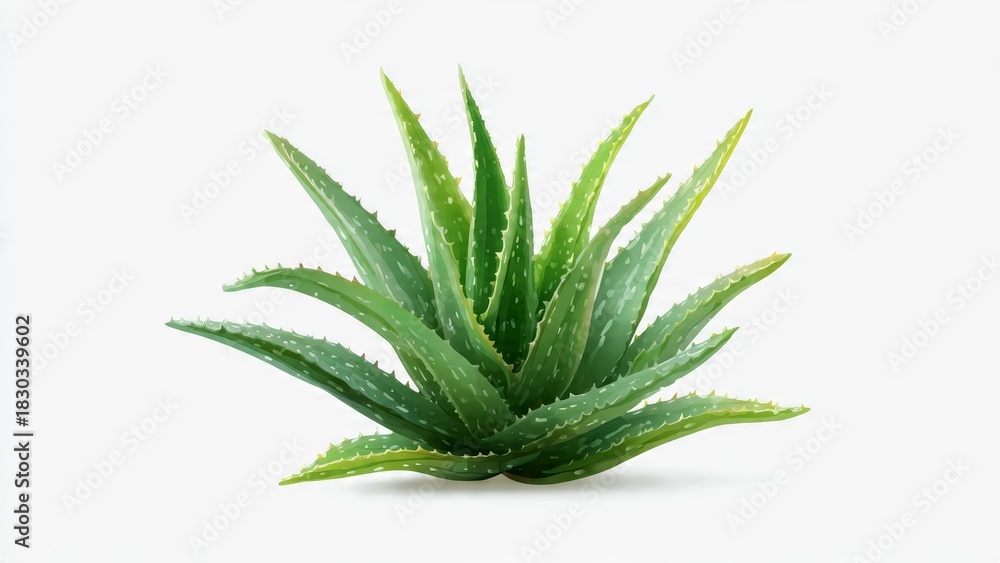 Fototapeta premium Vibrant Aloe Vera Plant with Spiky Green Leaves on a Clean White Background