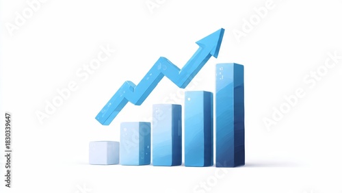 Free Download Blue 3D Bar Chart with Upward Trending Arrow on White Background - Business Growth Concept - GFXLoad