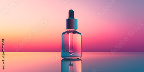 Glass Dropper Bottle with Metallic Cap on Minimalist Base