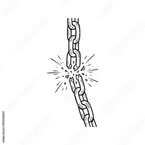 Broken Chain Link Sketch Vector Illustration of Freedom Concept Isolated on White Background
