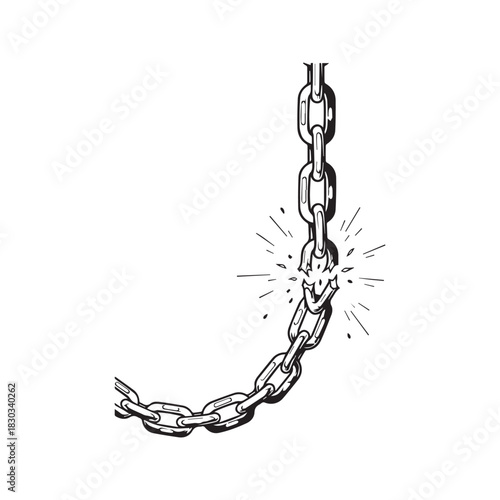 Broken Chain Link Sketch Vector Illustration of Freedom Concept Isolated on White Background
