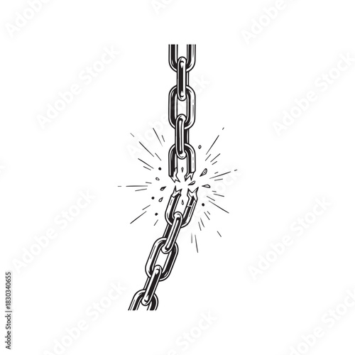 Broken Chain Link Sketch Vector Illustration of Freedom Concept Isolated on White Background
